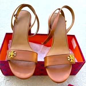 Tory Burch Brown Heels with Gold Embellishment